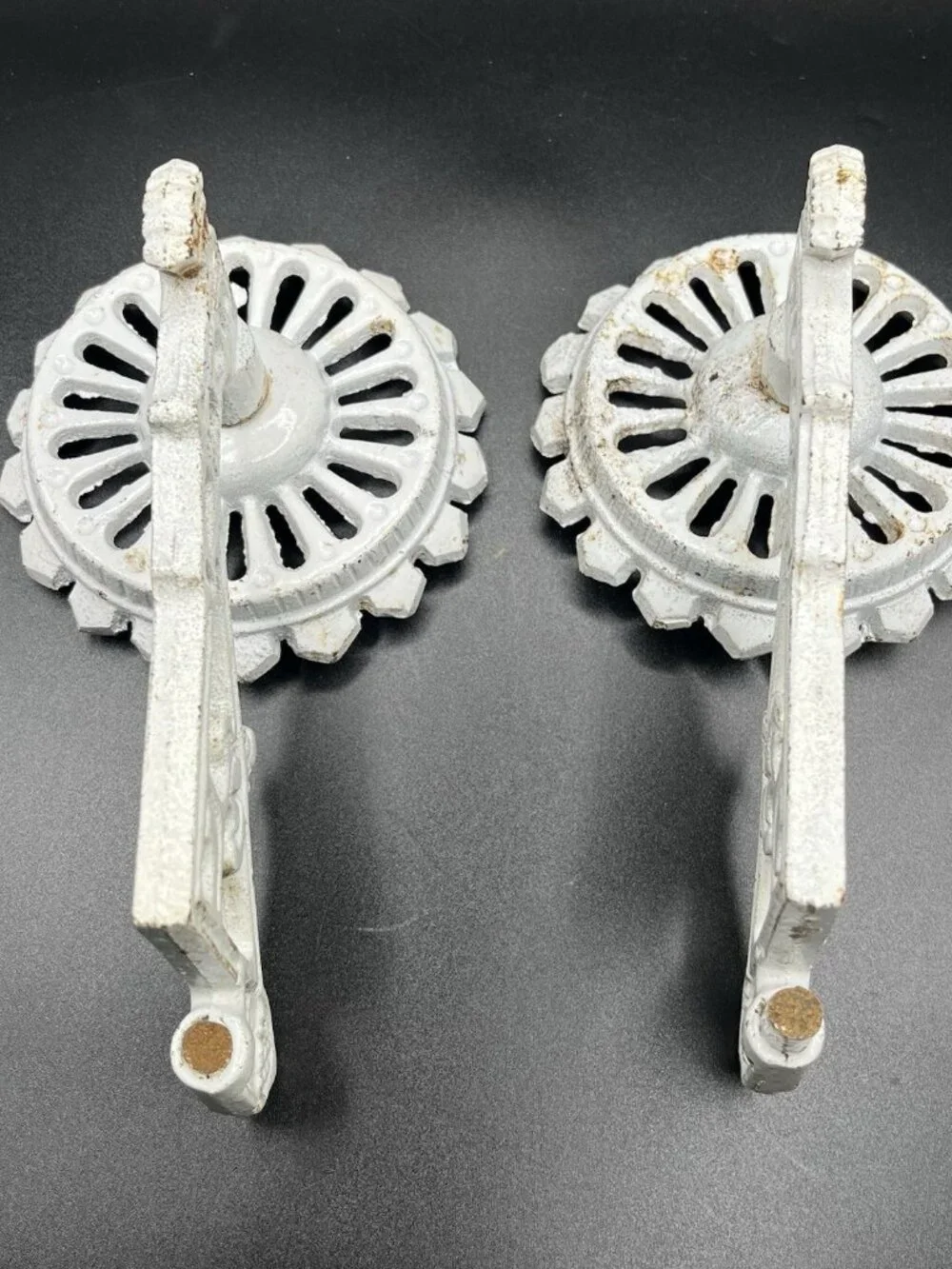 Vintage Gothic Cast Iron Wall Mount Soap Dishes White Architectural Salvage Pair